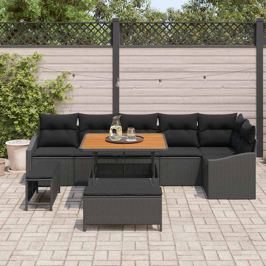 Tuinbankenset met kussen met opslag 9 pcs Zwart Poly riet