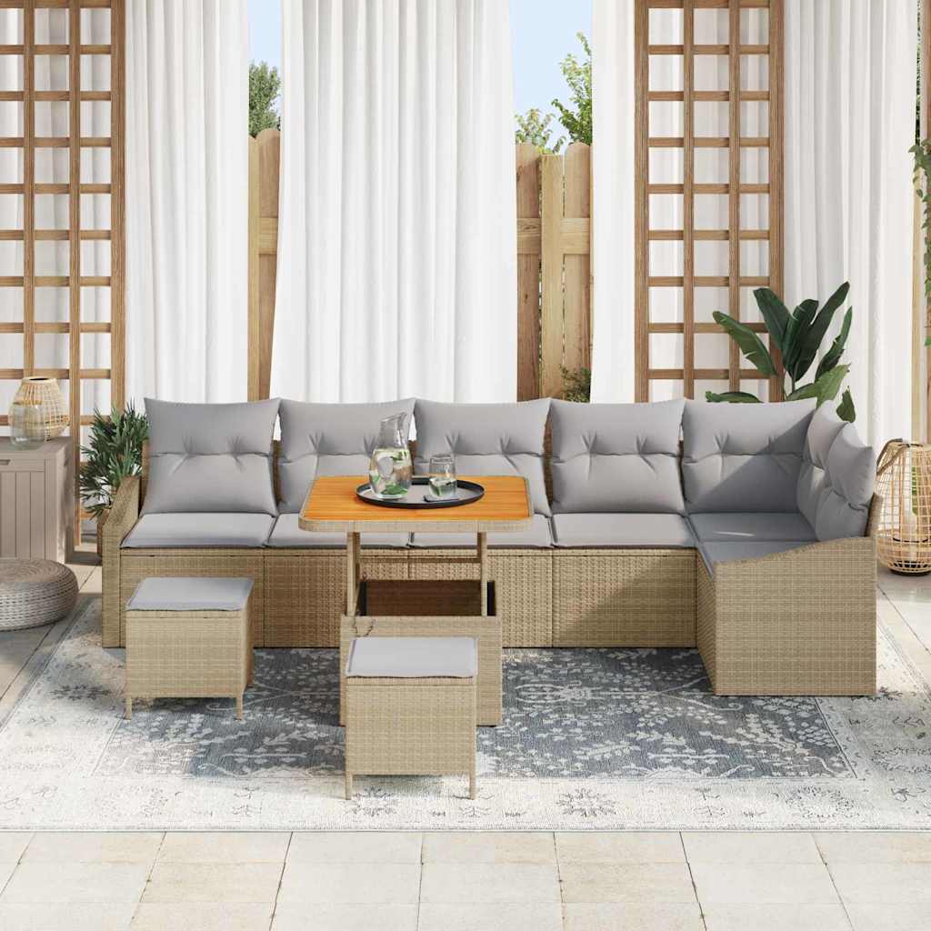 Tuinbankenset Met Kussen Met Opslag 9 Pcs Poly Riet 80 cm tafellengte Beige Lichtgrijs