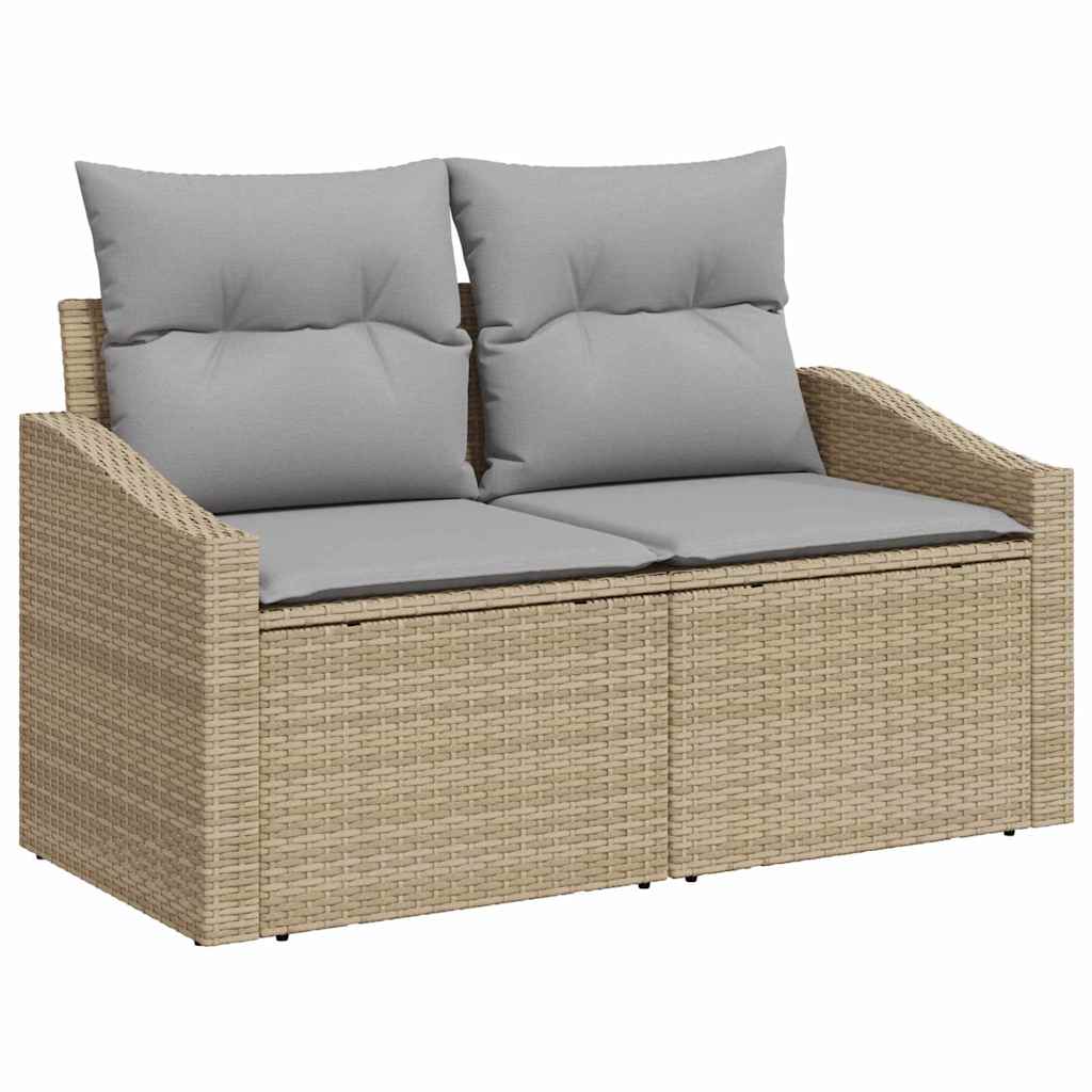 Tuinbankenset Met Kussen Met Opslag 9 Pcs Poly Riet 80 cm tafellengte Beige Lichtgrijs