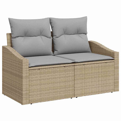 Tuinbankenset Met Kussen Met Opslag 9 Pcs Poly Riet 80 cm tafellengte Beige Lichtgrijs