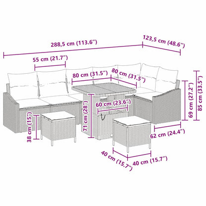 Tuinbankenset Met Kussen Met Opslag 9 Pcs Poly Riet 80 cm tafellengte Beige Lichtgrijs