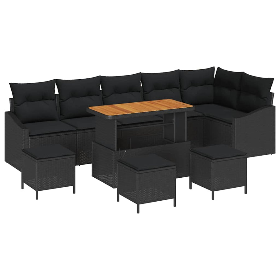 Tuinbankenset met kussen met opslag 10 pcs Zwart Poly riet