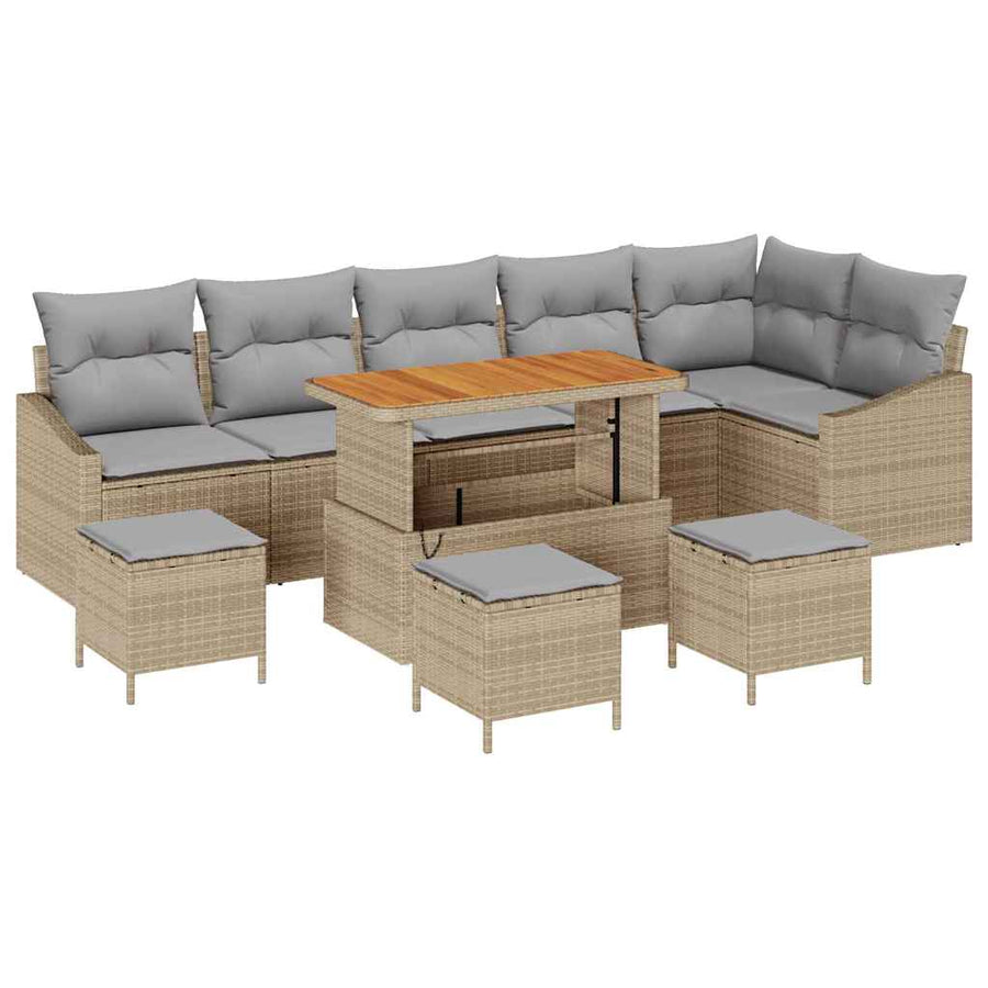 Tuinbankenset Met Kussen Met Opslag 10 Pcs Poly Riet 110 cm tafellengte Beige Lichtgrijs