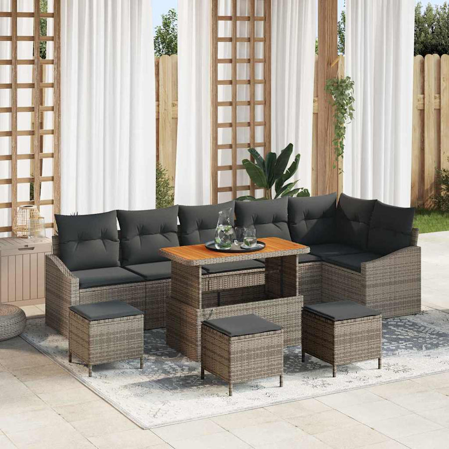 Tuinbankenset met kussen met opslag 10 pcs Grijs Poly riet