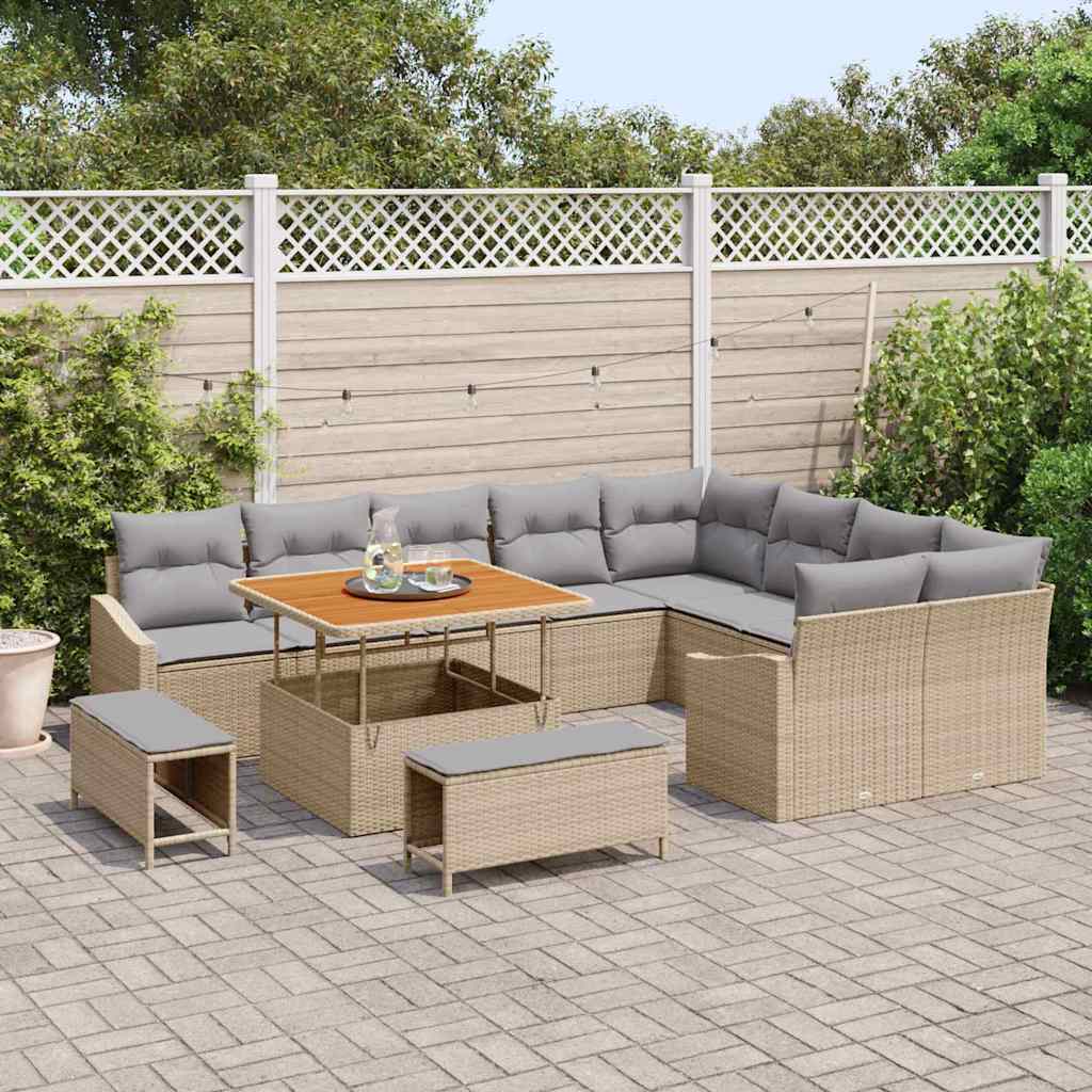 Tuinbankenset met kussen met opslag 12 pcs Beige Poly riet
