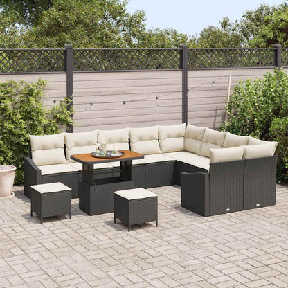 Tuinbankenset met kussen met opslag 12 pcs Zwart Poly riet