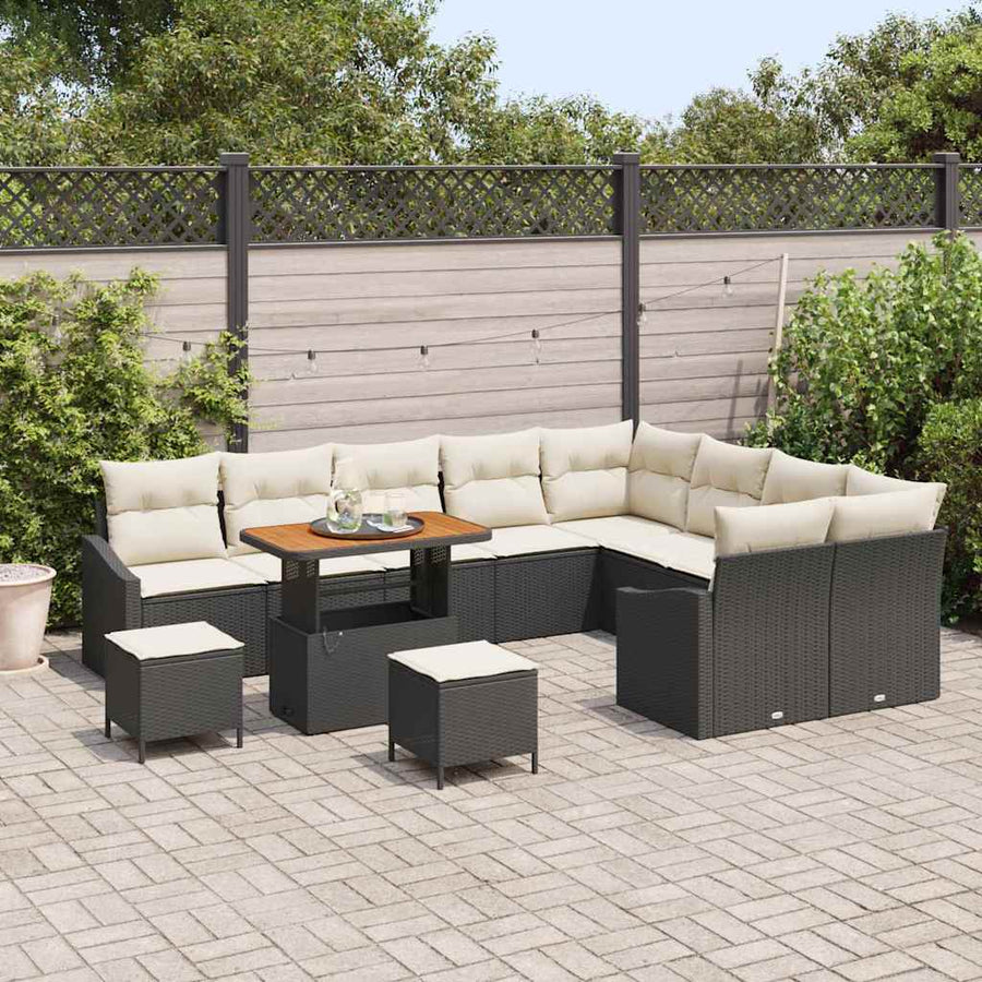 Tuinbankenset met kussen met opslag 12 pcs Zwart Poly riet