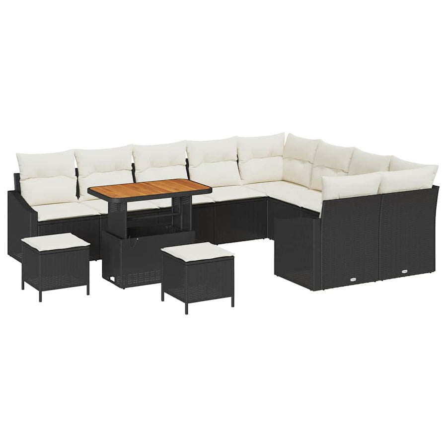 Tuinbankenset met kussen met opslag 12 pcs Zwart Poly riet