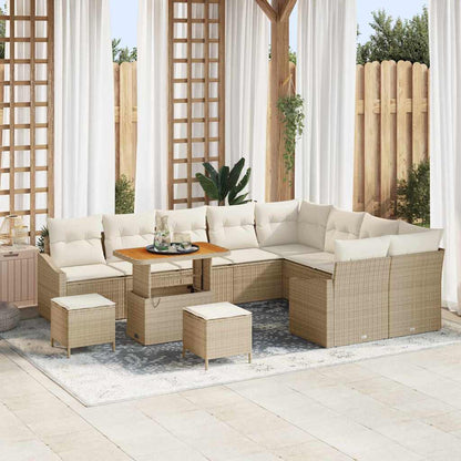 Tuinbankenset 12 st 7-Aantal zitplaatsen Beige Poly riet