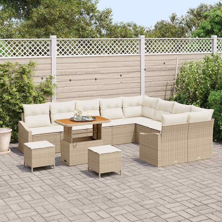 Tuinbankenset 12 st 7-Aantal zitplaatsen Beige Poly riet