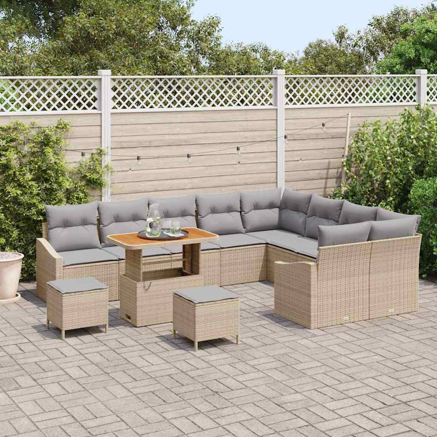 Tuinbankenset met kussen met opslag 12 pcs Beige Poly riet
