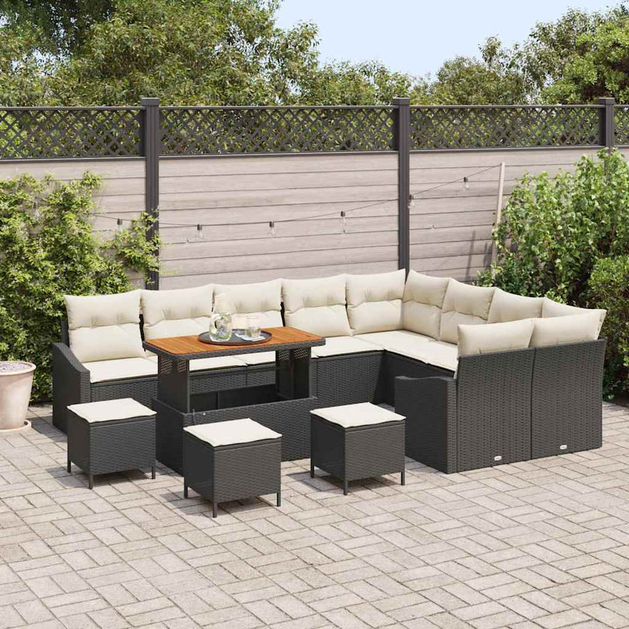 Tuinbankenset met kussen met opslag 13 pcs Zwart Poly riet