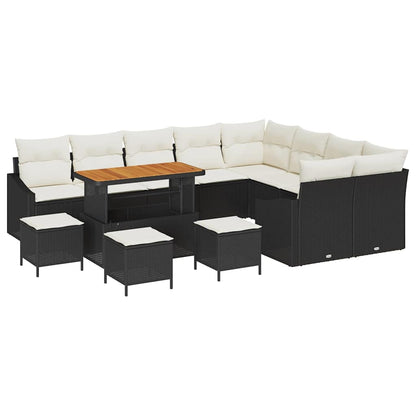 Tuinbankenset met kussen met opslag 13 pcs Zwart Poly riet
