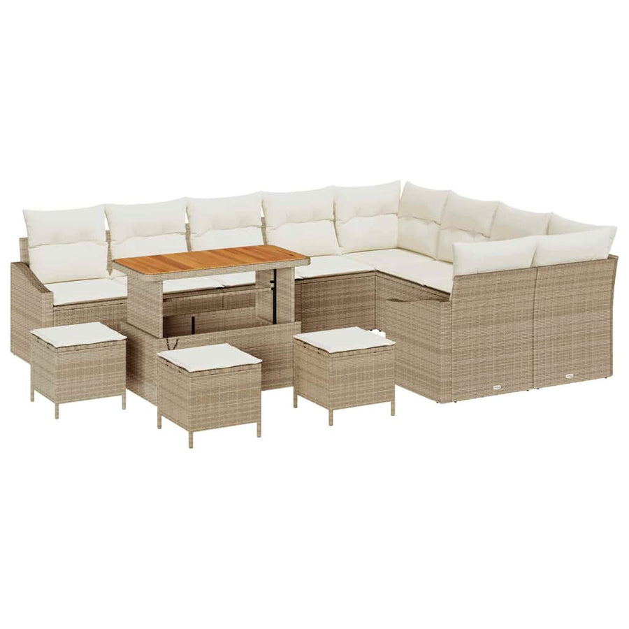 Tuinbankenset 13 st 8-Aantal zitplaatsen Beige Poly riet