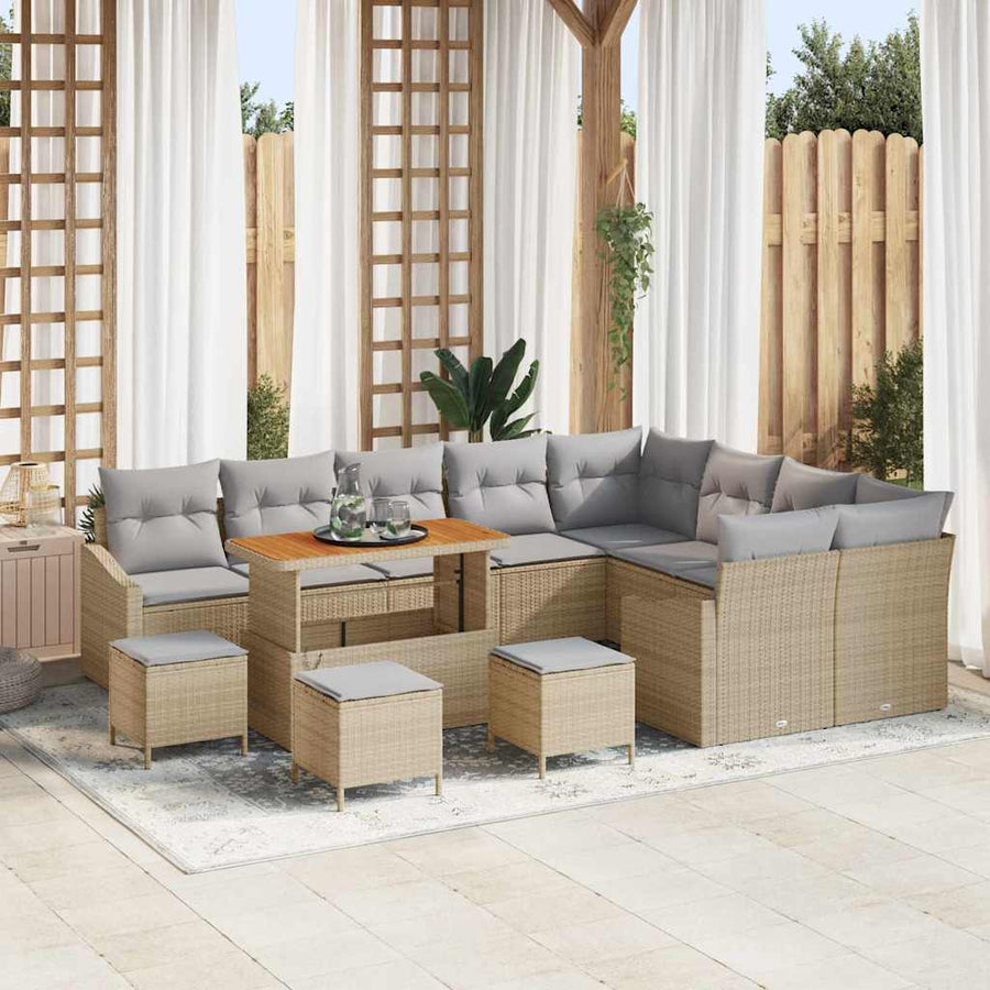 Tuinbankenset met kussen met opslag 13 pcs Beige Poly riet