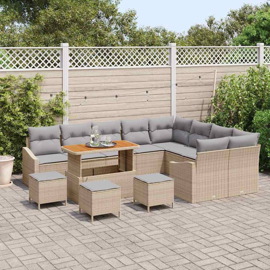 Tuinbankenset met kussen met opslag 13 pcs Beige Poly riet