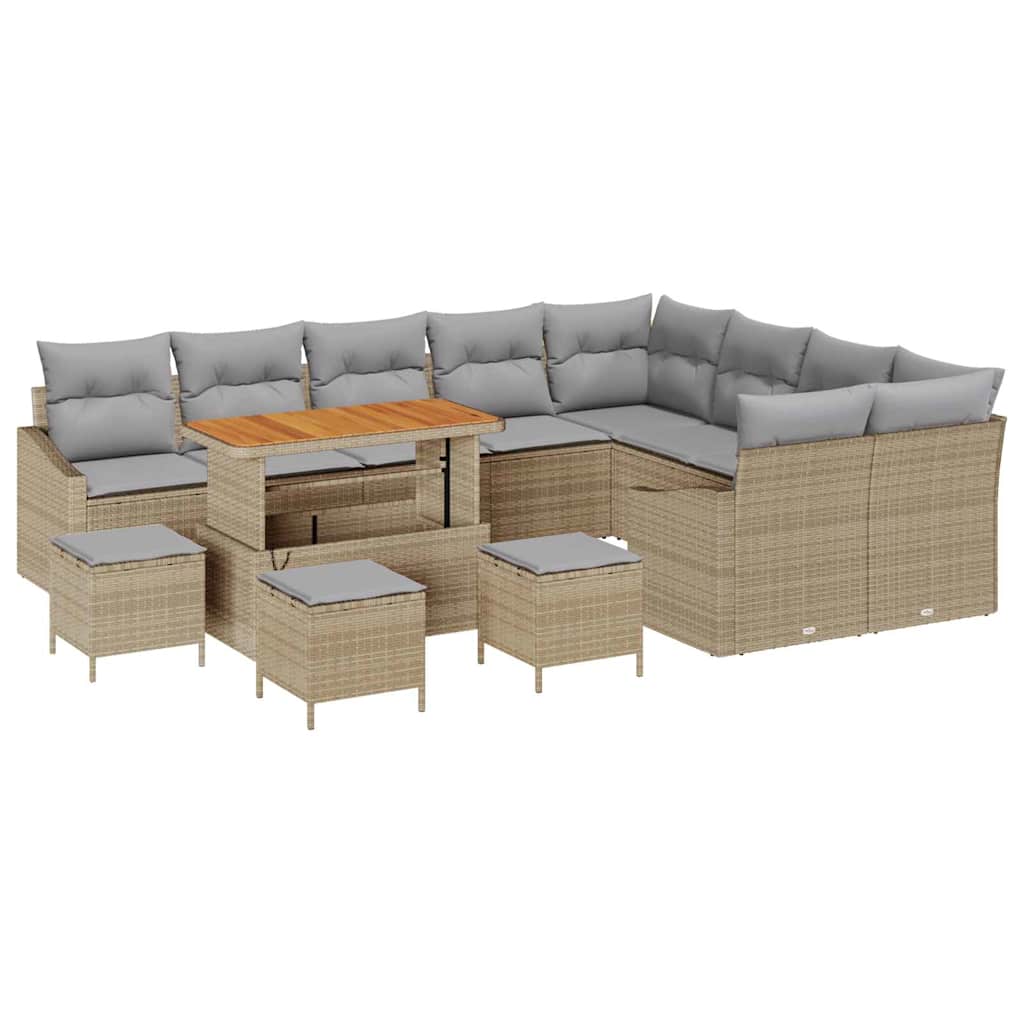 Tuinbankenset met kussen met opslag 13 pcs Beige Poly riet
