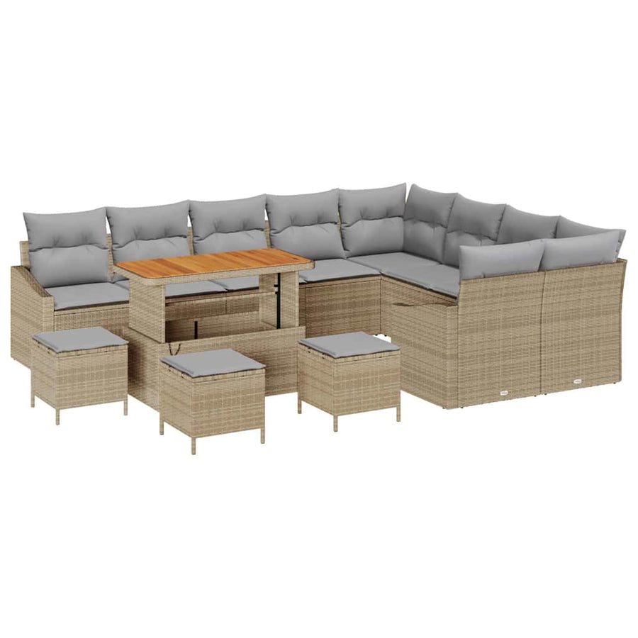 Tuinbankenset met kussen met opslag 13 pcs Beige Poly riet