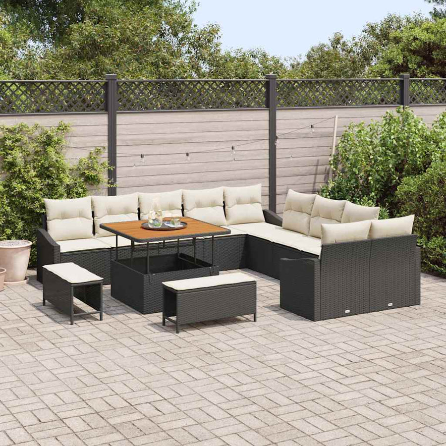 Tuinbankenset met kussen met opslag 13 pcs Zwart Poly riet
