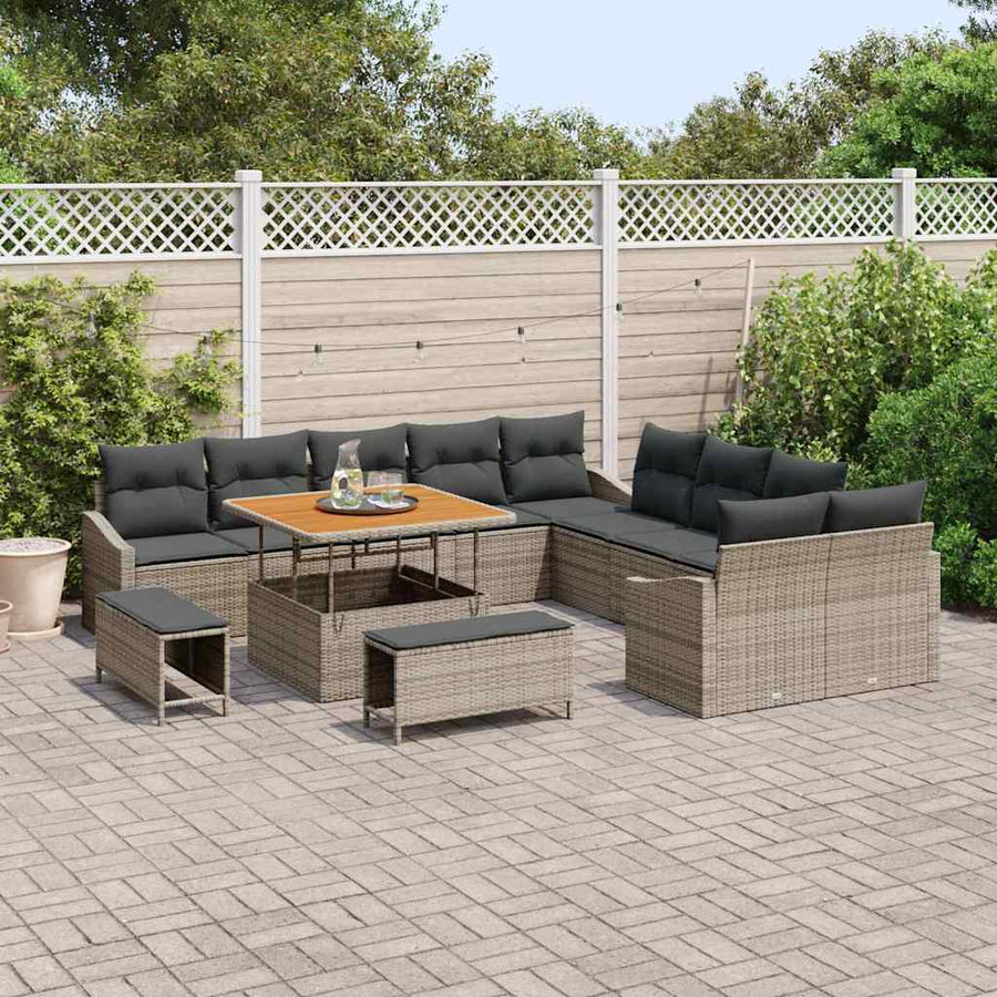 Tuinbankenset met kussen met opslag 13 pcs Grijs Poly riet