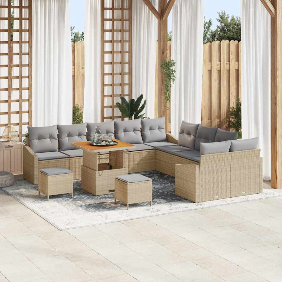 Tuinbankenset met kussen met opslag 13 pcs Beige Poly riet