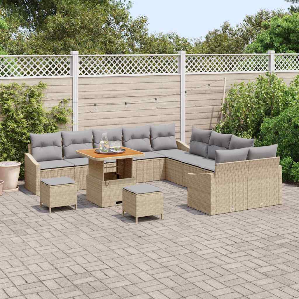 Tuinbankenset met kussen met opslag 13 pcs Beige Poly riet