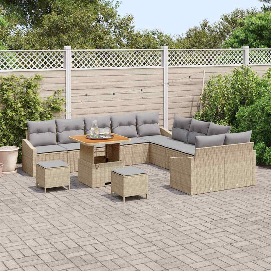 Tuinbankenset met kussen met opslag 13 pcs Beige Poly riet