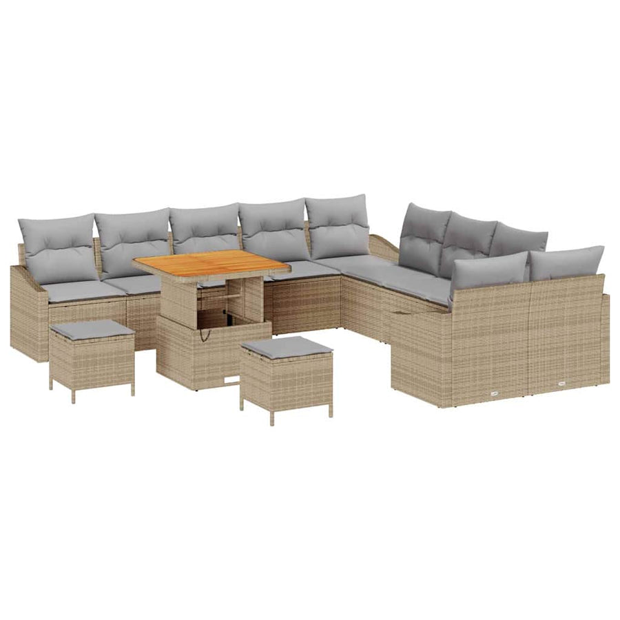 Tuinbankenset met kussen met opslag 13 pcs Beige Poly riet
