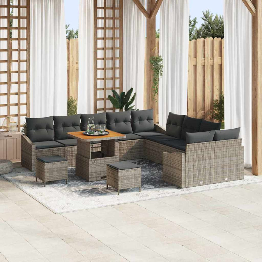 Tuinbankenset met kussen met opslag 13 pcs Grijs Poly riet