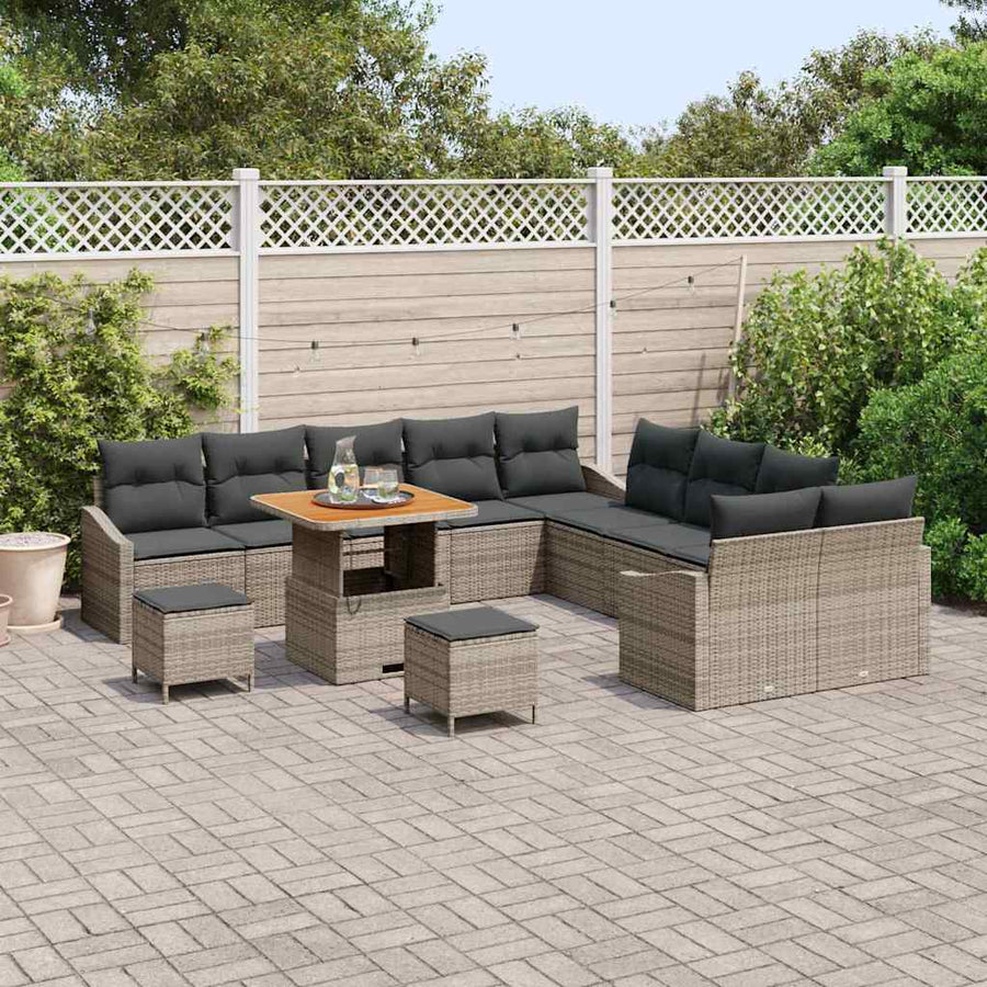 Tuinbankenset met kussen met opslag 13 pcs Grijs Poly riet