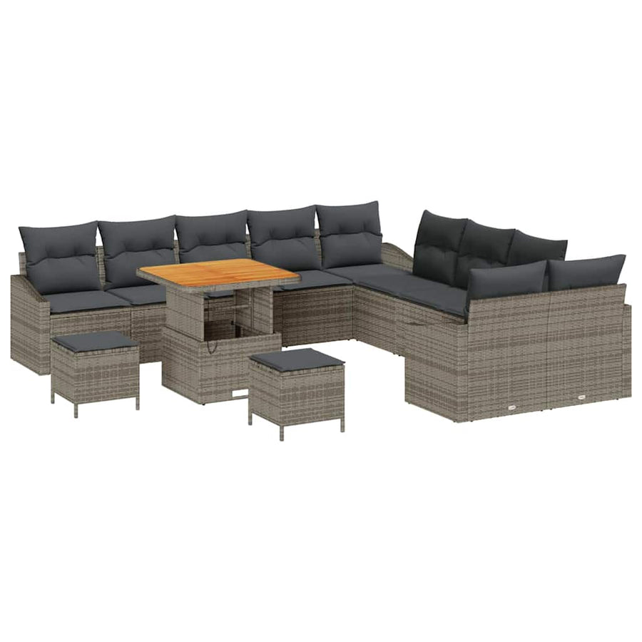 Tuinbankenset met kussen met opslag 13 pcs Grijs Poly riet