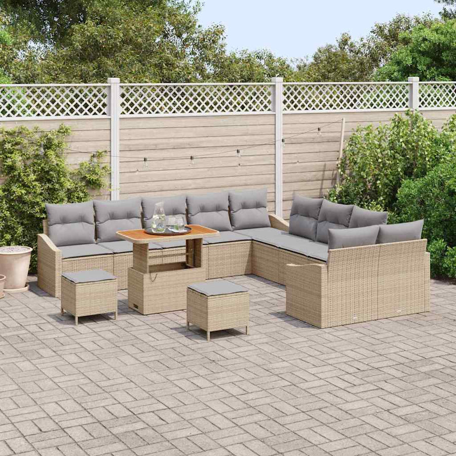 Tuinbankenset met kussen met opslag 13 pcs Beige Poly riet