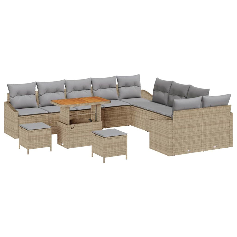Tuinbankenset met kussen met opslag 13 pcs Beige Poly riet