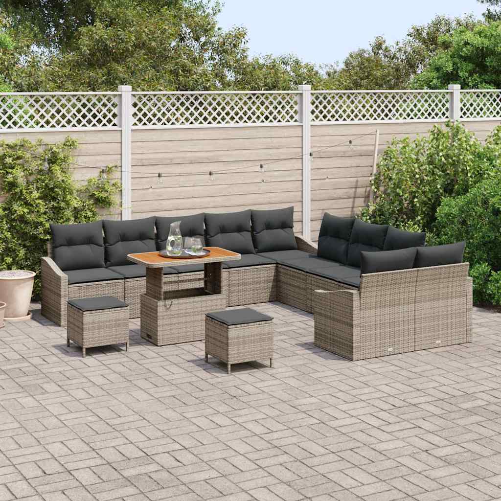 Tuinbankenset met kussen met opslag 13 pcs Grijs Poly riet