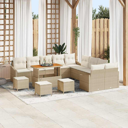 Tuinbankenset met kussen met opslag 13 pcs Beige Poly riet
