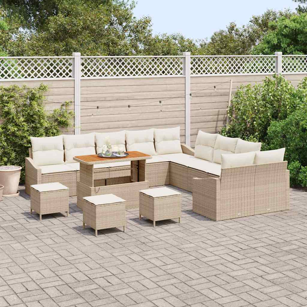 Tuinbankenset met kussen met opslag 13 pcs Beige Poly riet