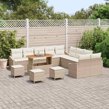 Tuinbankenset met kussen met opslag 13 pcs Beige Poly riet