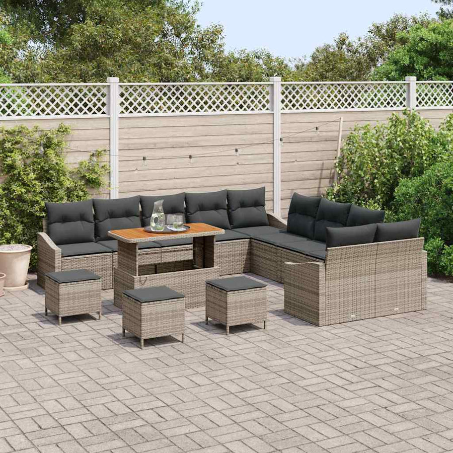 Tuinbankenset met kussen met opslag 13 pcs Grijs Poly riet