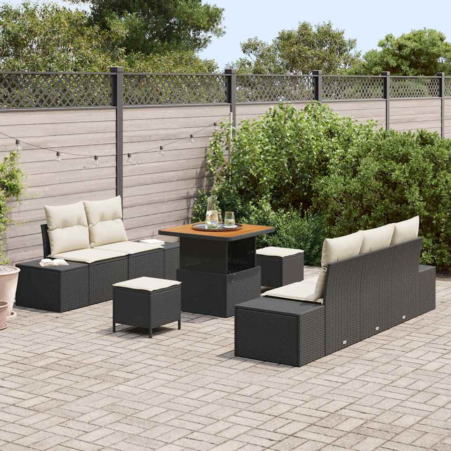 Tuinbankenset met kussen met opslag 8 pcs Zwart Poly riet