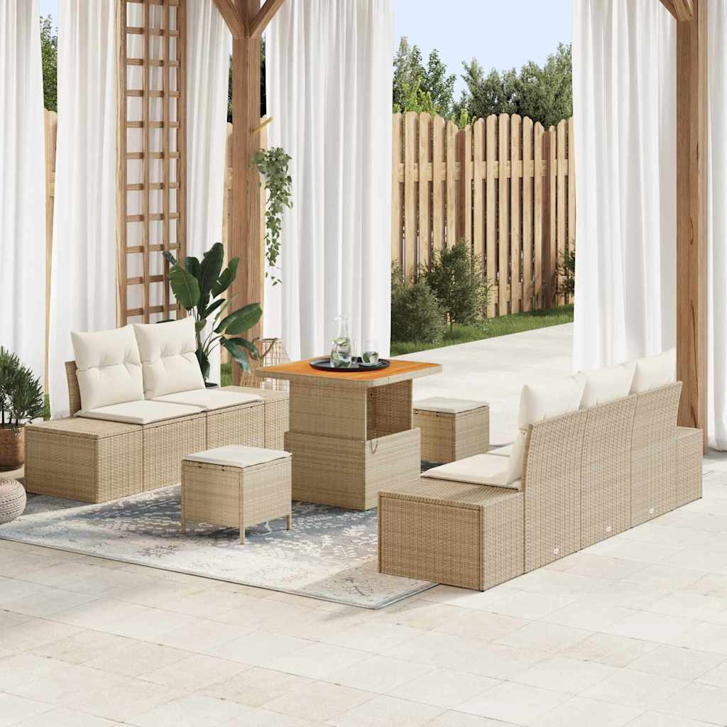 Tuinbankenset met kussen met opslag 8 pcs Beige Poly riet