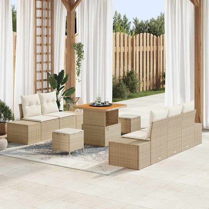 Tuinbankenset met kussen met opslag 8 pcs Beige Poly riet