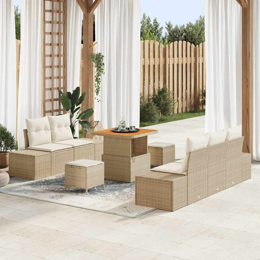 Tuinbankenset met kussen met opslag 8 pcs Beige Poly riet