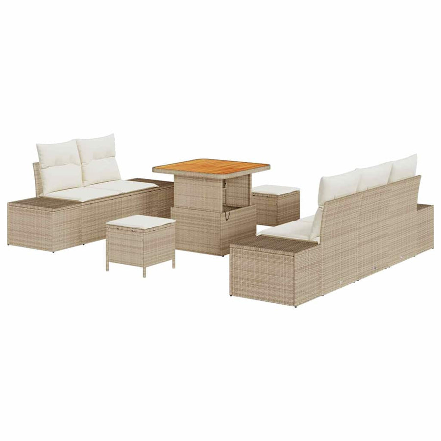 Tuinbankenset met kussen met opslag 8 pcs Beige Poly riet
