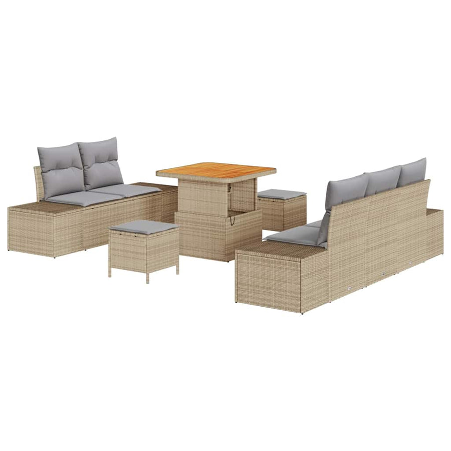 Tuinbankenset met kussen met opslag 8 pcs Beige Poly riet
