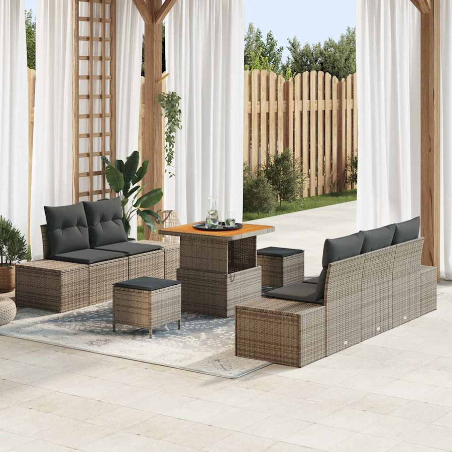 Tuinbankenset met kussen met opslag 8 pcs Grijs Poly riet