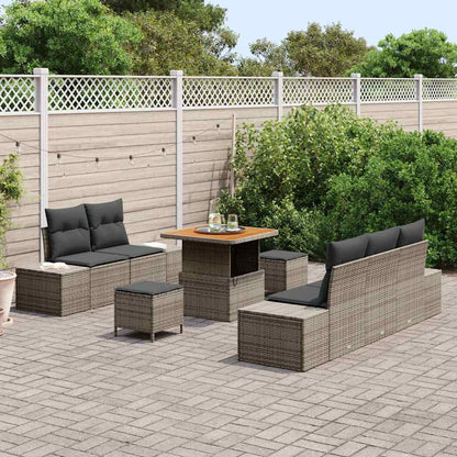 Tuinbankenset met kussen met opslag 8 pcs Grijs Poly riet
