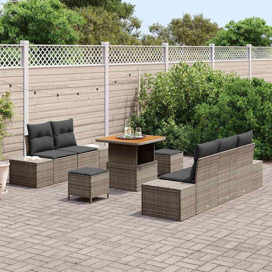Tuinbankenset met kussen met opslag 8 pcs Grijs Poly riet