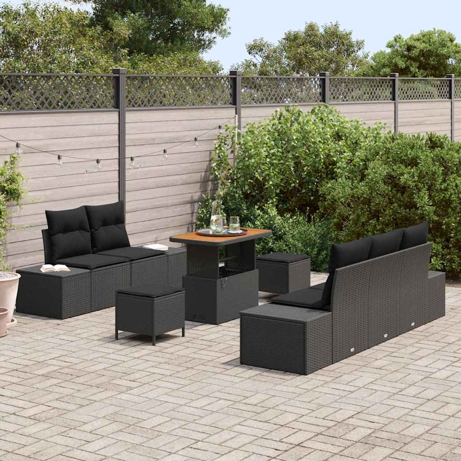Tuinbankenset met kussen met opslag 8 pcs Zwart Poly riet