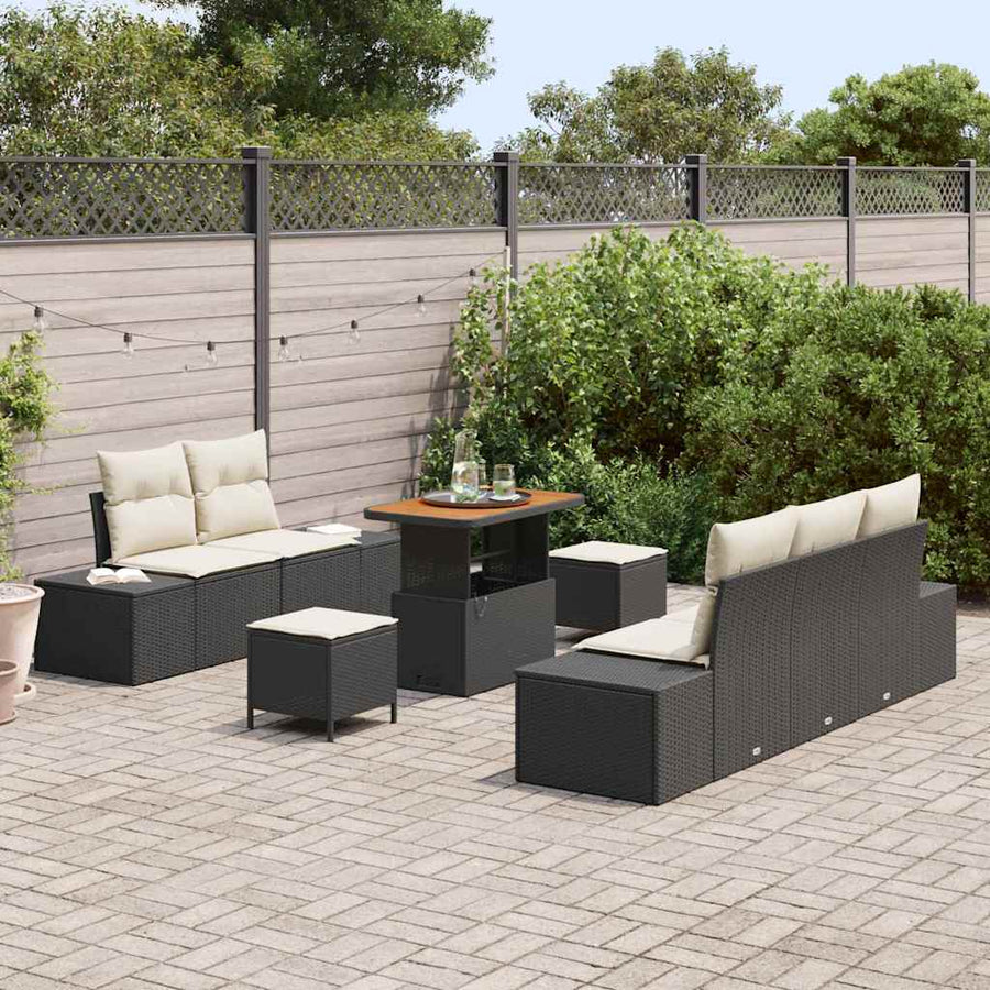 Tuinbankenset met kussen met opslag 8 pcs Zwart Poly riet