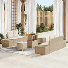 Tuinbankenset poly riet beige met opbergruimte